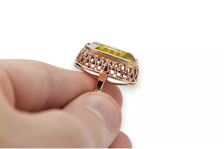 Pierścionek Żółty Perydot Oryginalny wyrób Vintage 14k z różowego złota Styl Vintage vrc129r